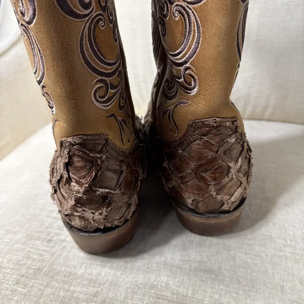 Men's Lucchese 9D Pirarucu Cowboy Boots 9 Worn Made In USA
